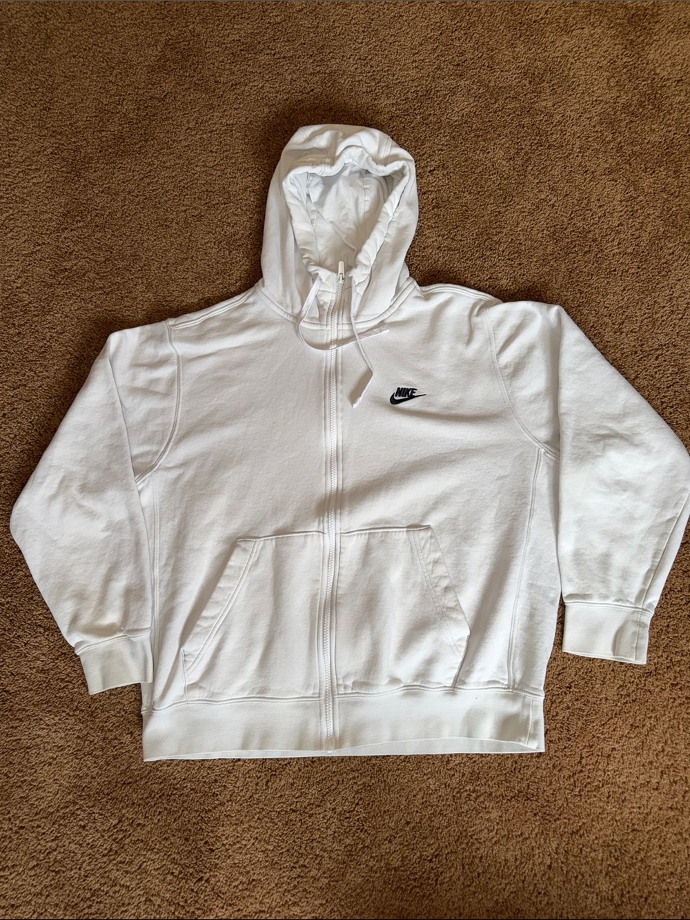 Nike White Zip-Up Hoodie with Black Swoosh